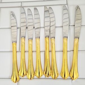 Alexandra Stainless Steel Japan Flatware Utensil Lot Of 8 Knives Silver And Gold